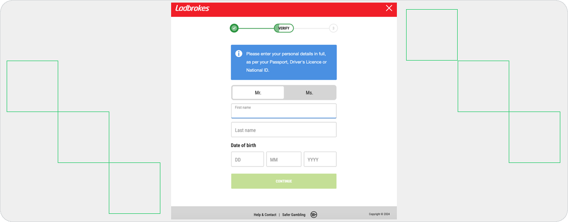 Ladbrokes Registration Step 2